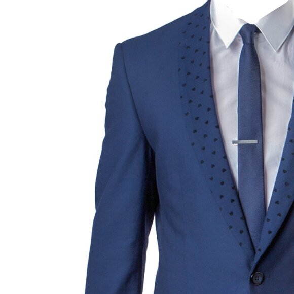 Hearts on Lapel Mens Blazer Jacket Shawl Collar, Blue - Picture 2 of 5
